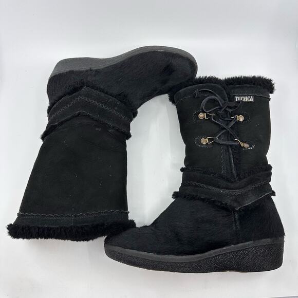 Tecnica Goat Fur Sheepskin Winter Tall Boots Black Leather Womens Size US 8 EU38 - Picture 2 of 10